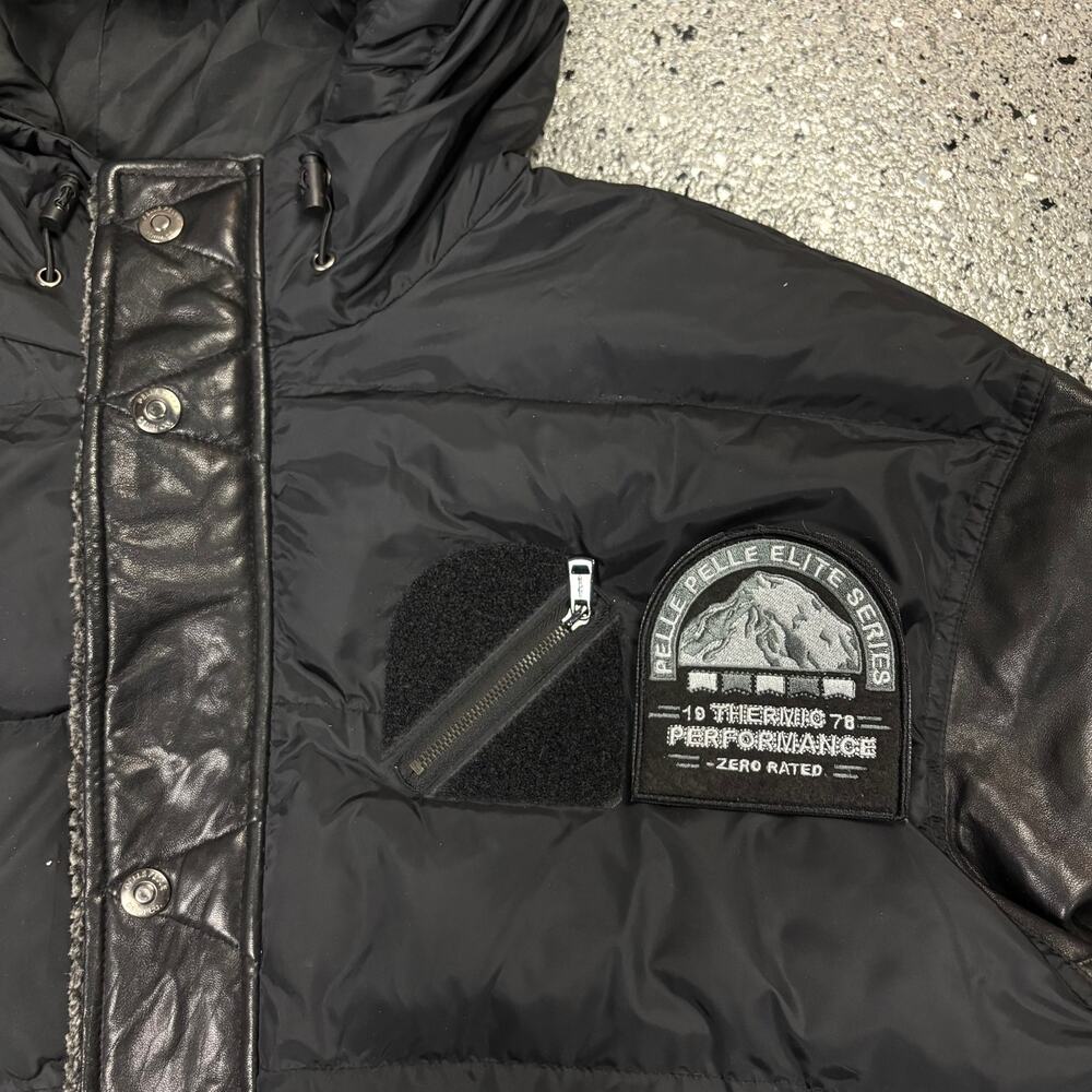 Vintage Y2k Pelle Pelle Marc Buchanan Black Puffer Jacket w/ Leather Sleeves - Picture 3 of 9